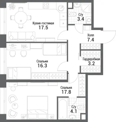 69,7 м² — планировка
