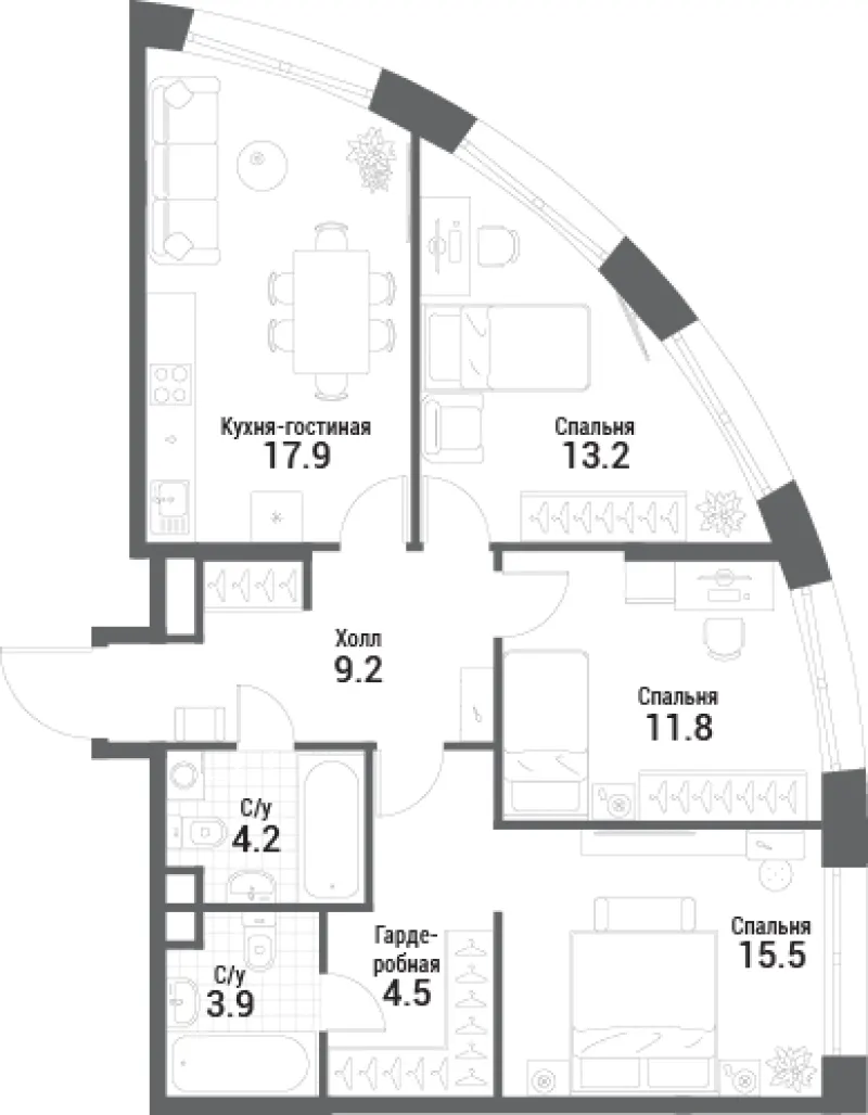 3-комн. 80.2 м²
