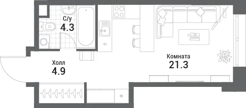 Студия 30.5 м²