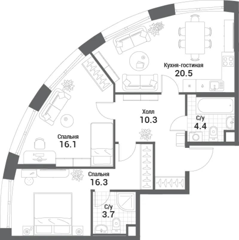 2-комн. 71.3 м²