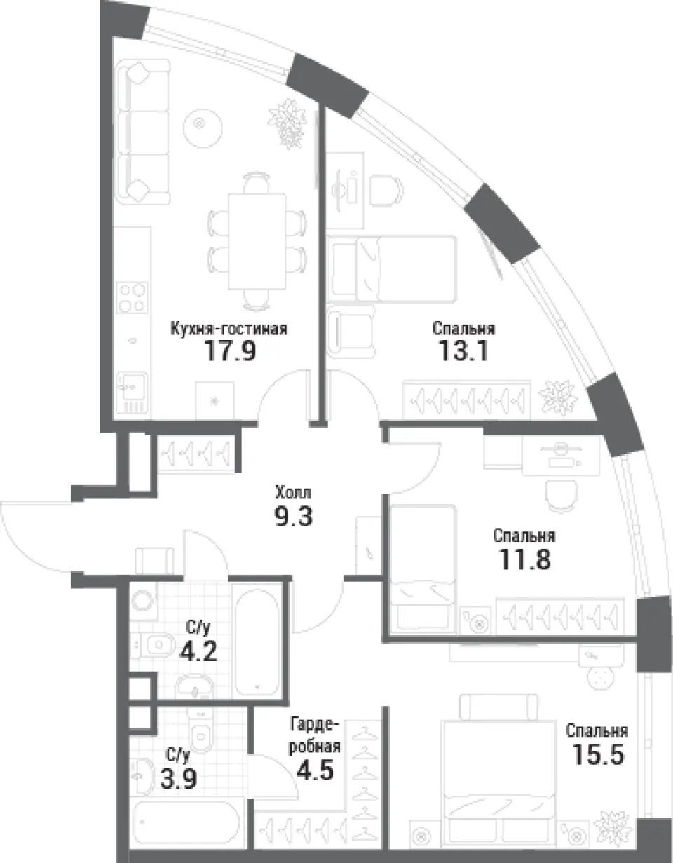 3-комн. 80,2 м²