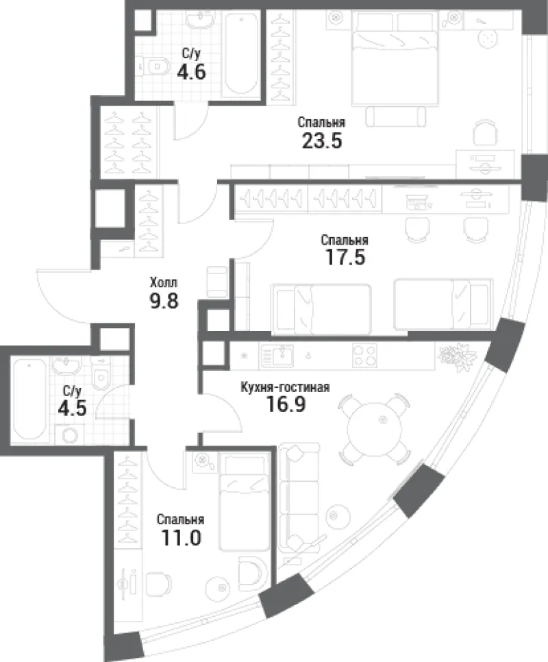 3-комн. 87.8 м²