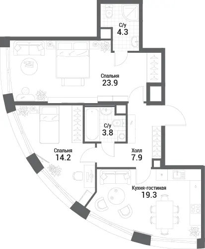 2-комн. 73.4 м²