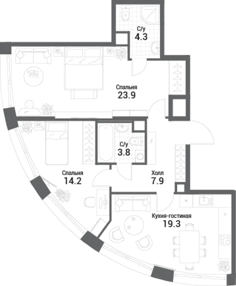 2-комн. 73.4 м²