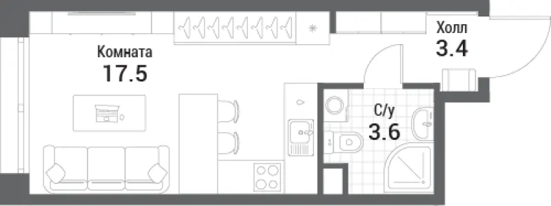Студия 24.5 м²