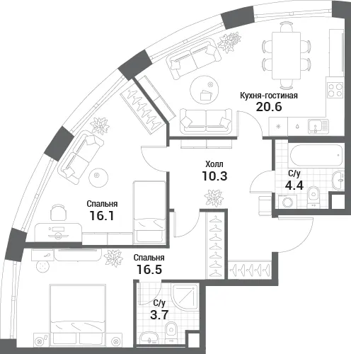 2-комн. 71.6 м²