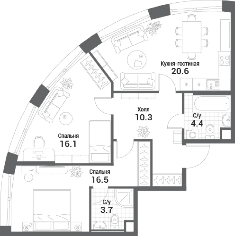 2-комн. 71.6 м²