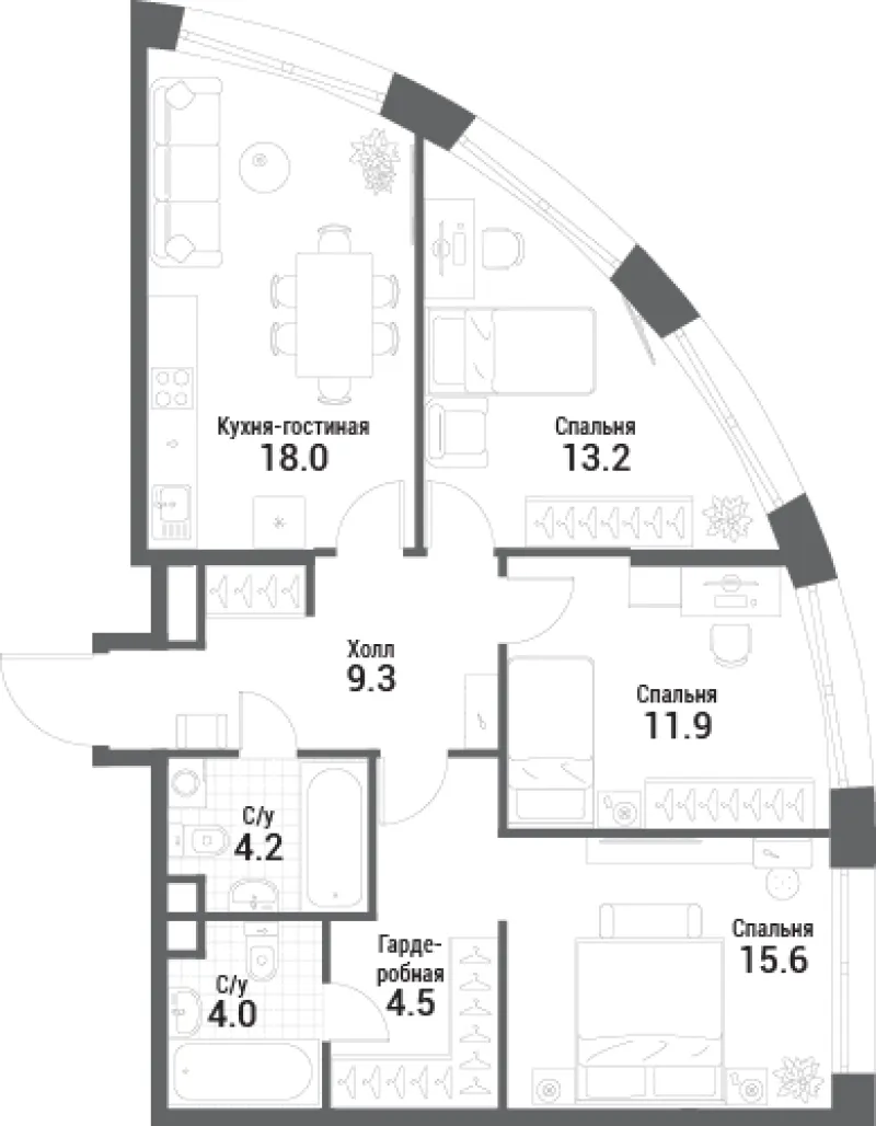 3-комн. 80.7 м²
