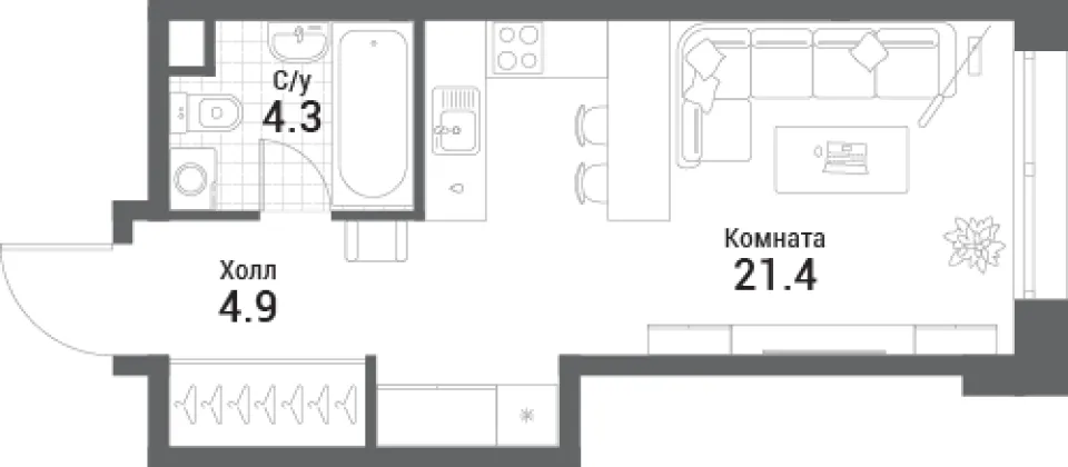 Студия 30,6 м²