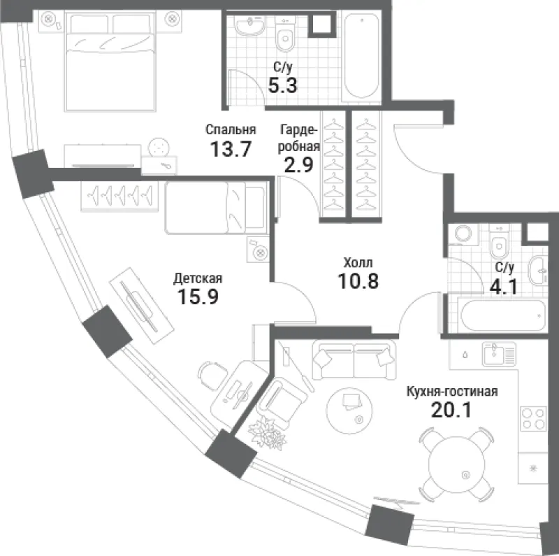 2-комн. 72.8 м²