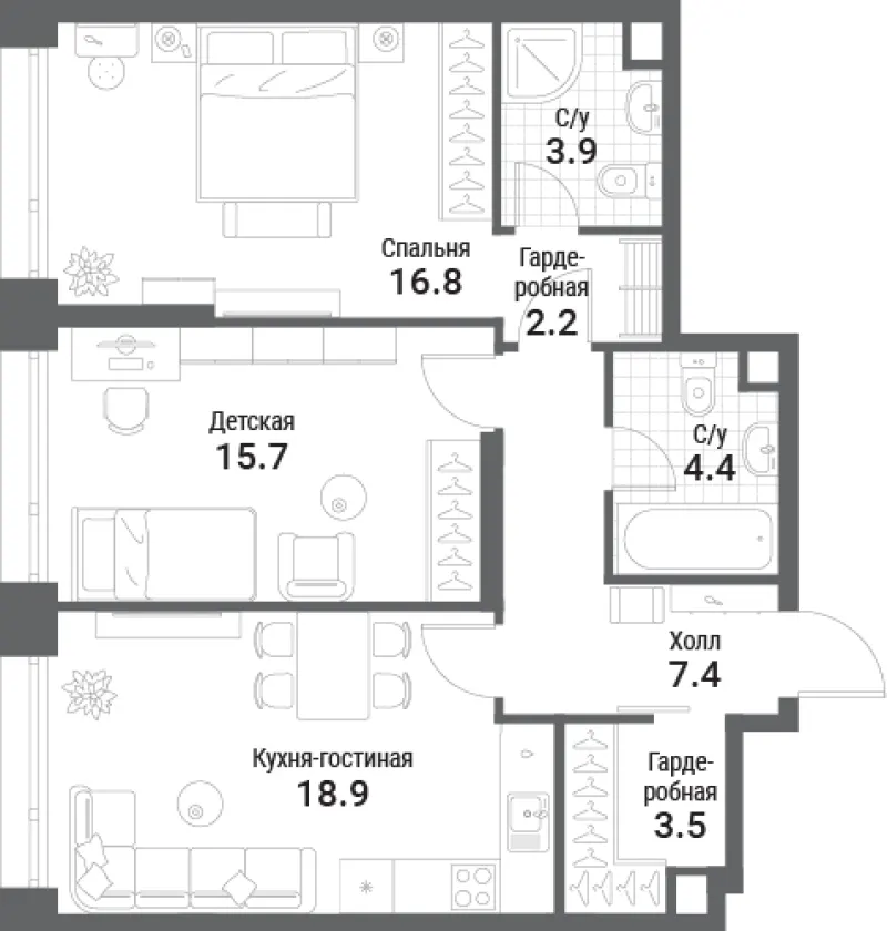 2-комн. 72.8 м²