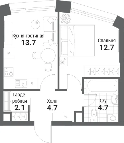 1-комн. 37.9 м²