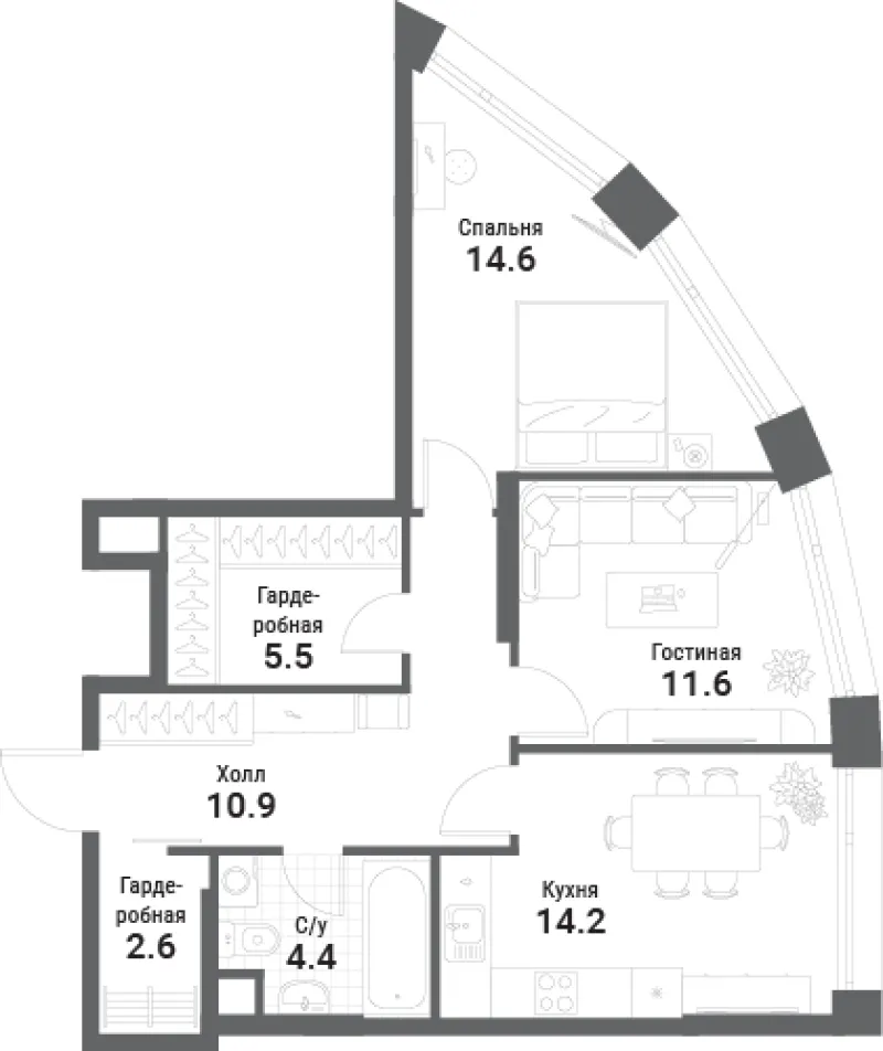 2-комн. 63.8 м²