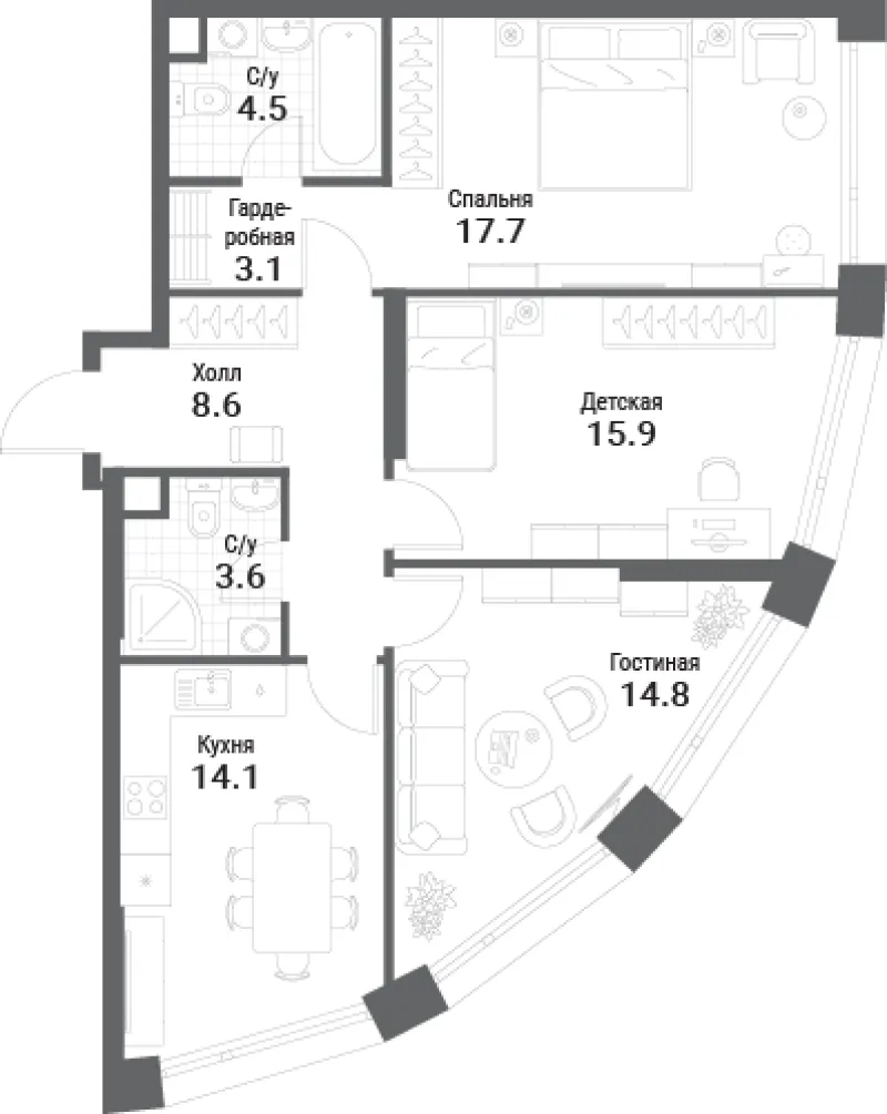 3-комн. 82.3 м²