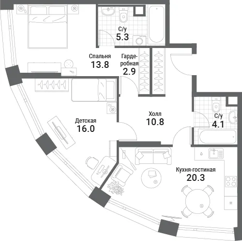 2-комн. 73.2 м²