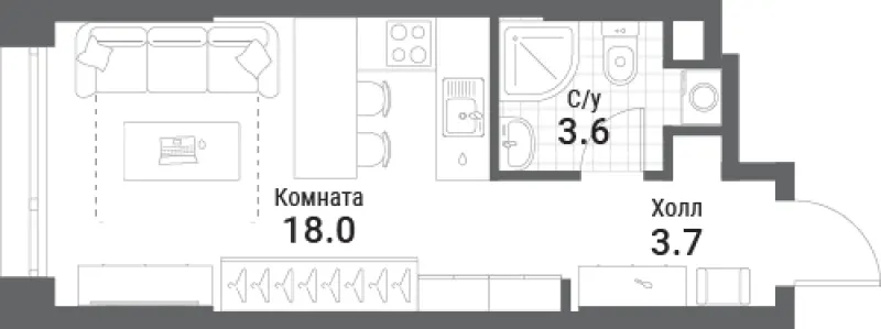 Студия 25.3 м²