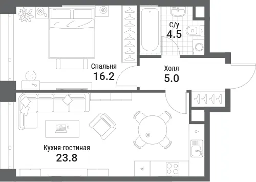 1-комн. 49.5 м²
