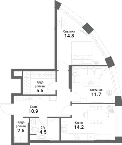 64,2 м² — планировка
