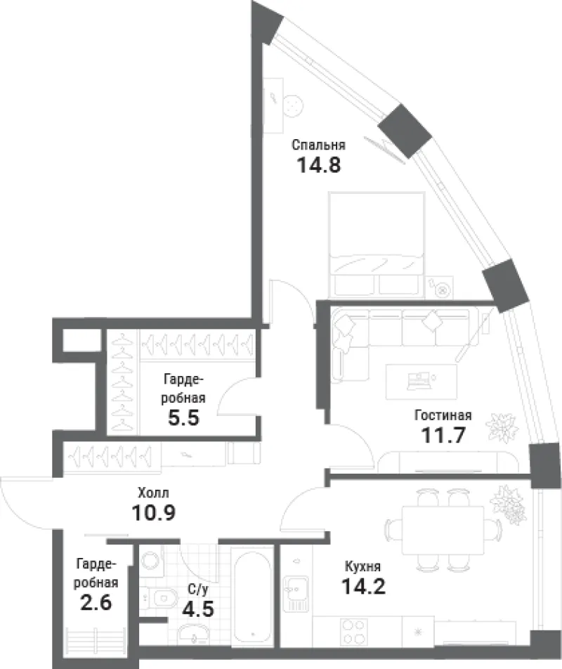 2-комн. 64.2 м²