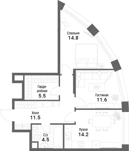 2-комн. 62.1 м²
