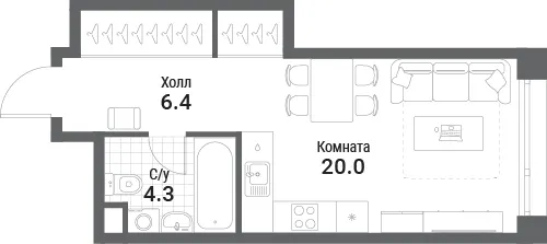 Студия 30.7 м²