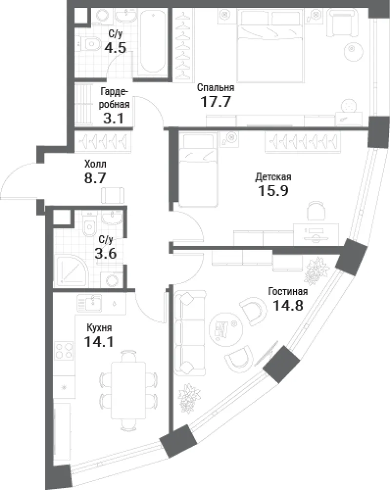3-комн. 82.4 м²