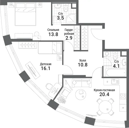 2-комн. 71.6 м²