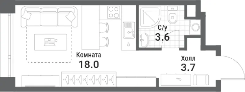 Студия 25.3 м²