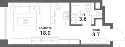 Студия 25,3 м²