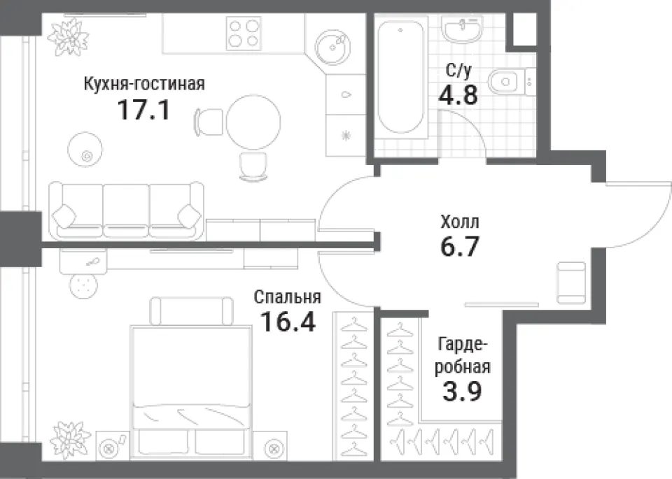 1-комн. 48,9 м²