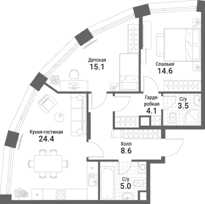 2-комн. 75.3 м²