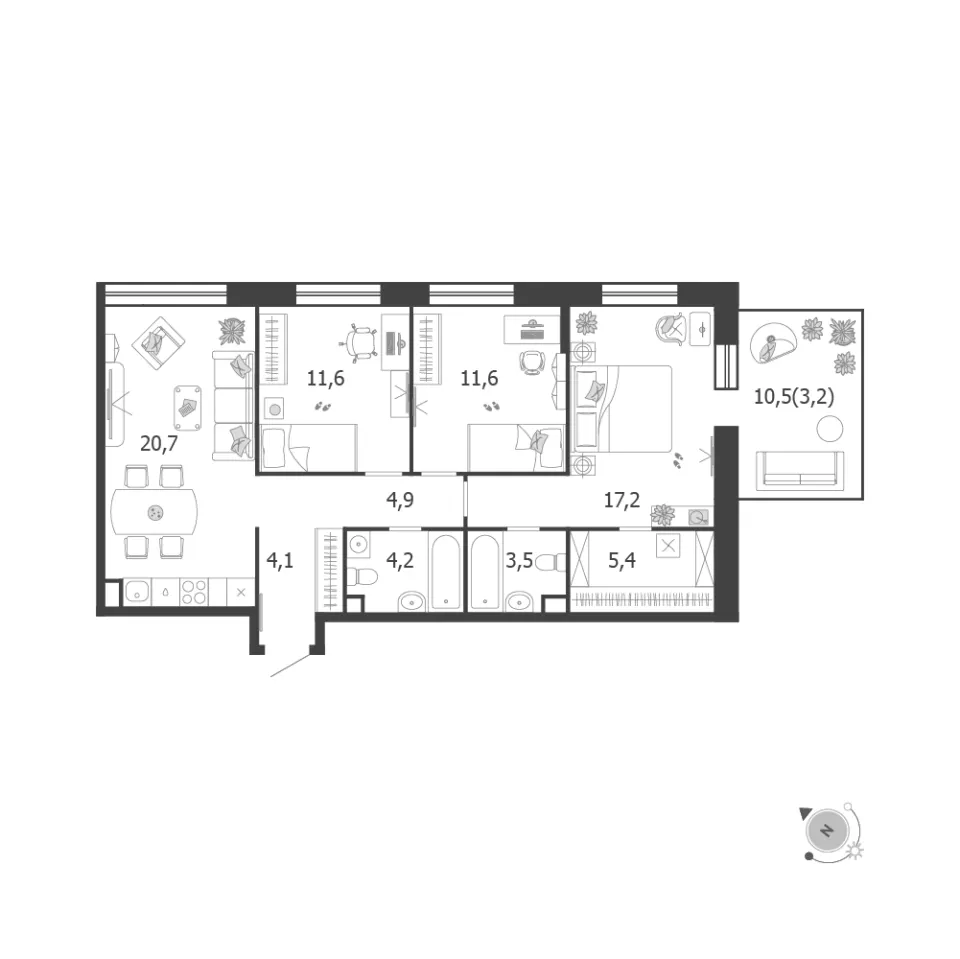 3-комн. 86,9 м²
