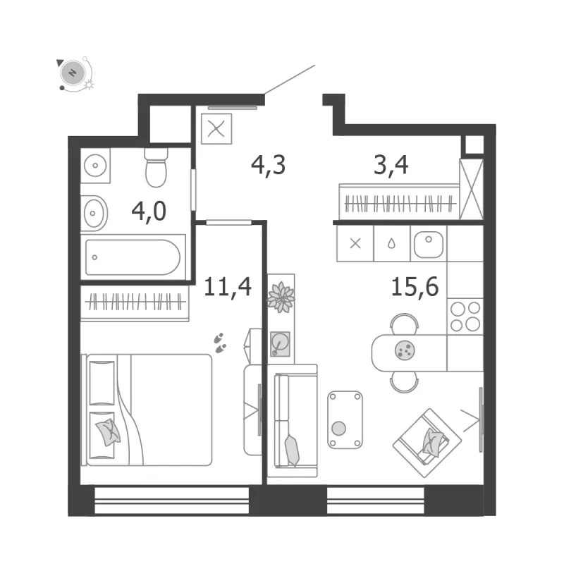 1-комн. 38.7 м²