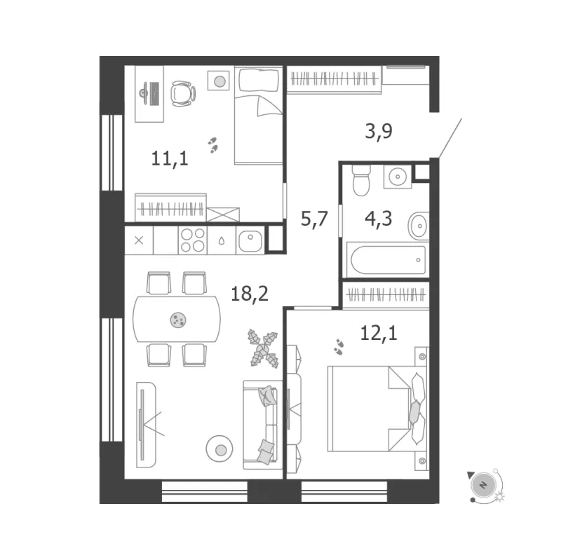 2-комн. 55.3 м²