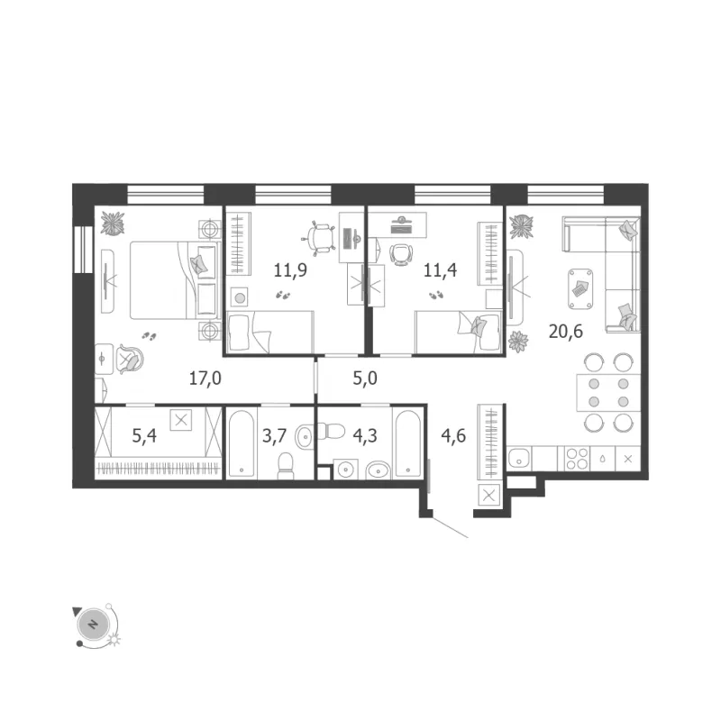 3-комн. 84.4 м²