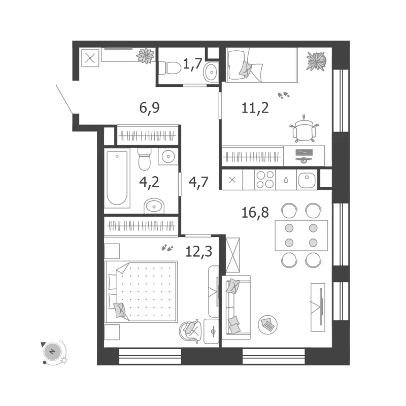 2-комн. 58.7 м²