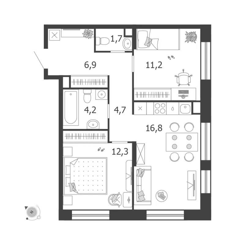 2-комн. 58.7 м²