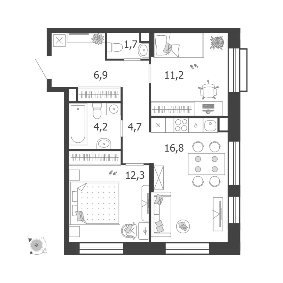 2-комн. 58,7 м²