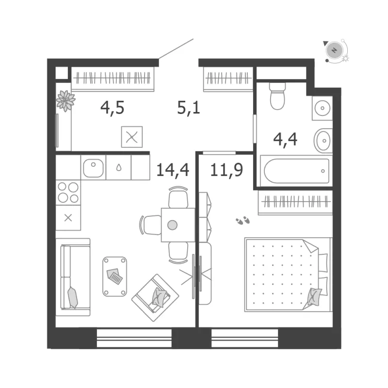 1-комн. 40.3 м²