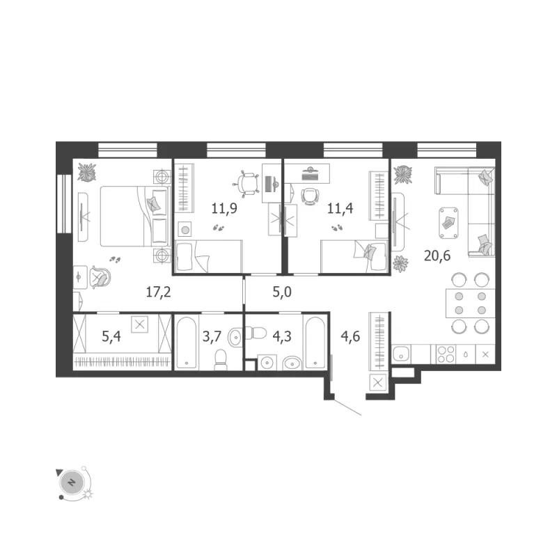 3-комн. 84.6 м²