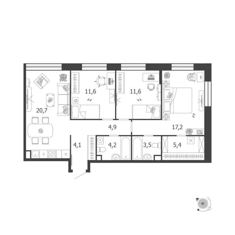 3-комн. 83.7 м²