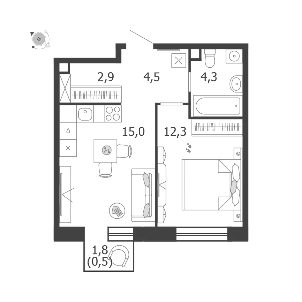 1-комн. 39,5 м²