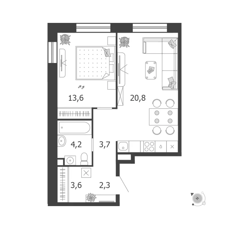 1-комн. 48.2 м²