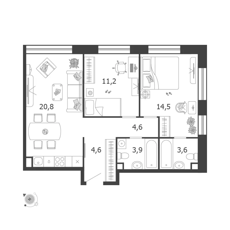 2-комн. 63.2 м²