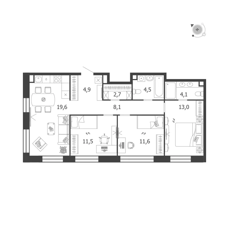 3-комн. 80 м²