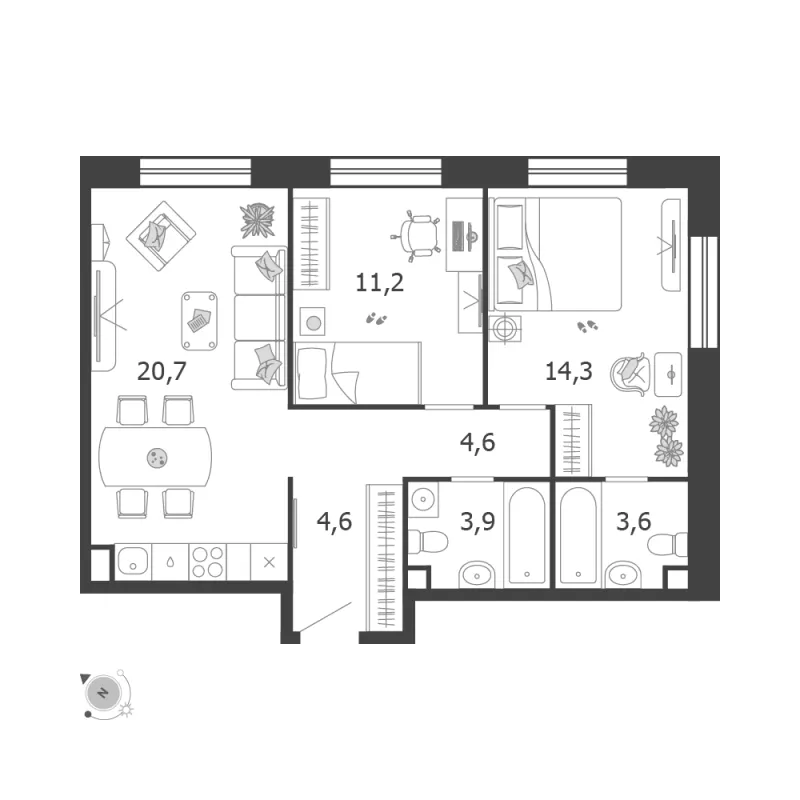 2-комн. 62.9 м²