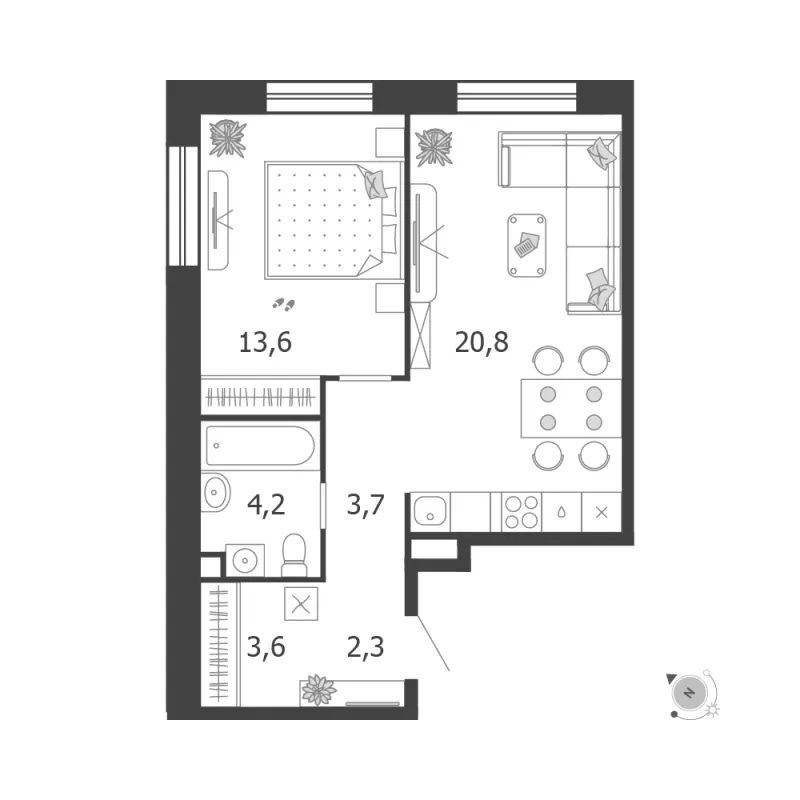 1-комн. 48.2 м²