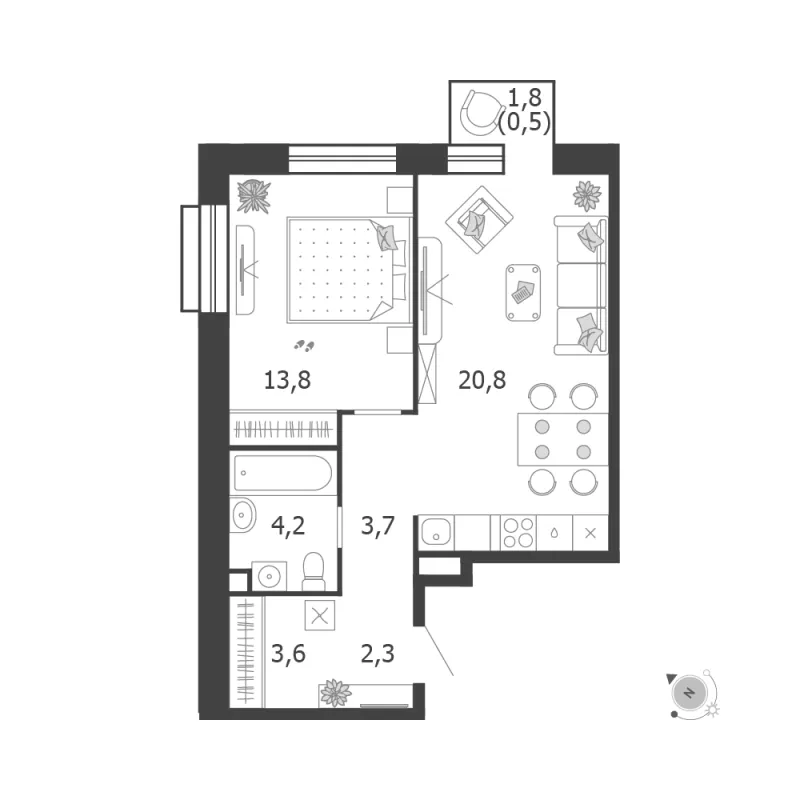 1-комн. 48.9 м²
