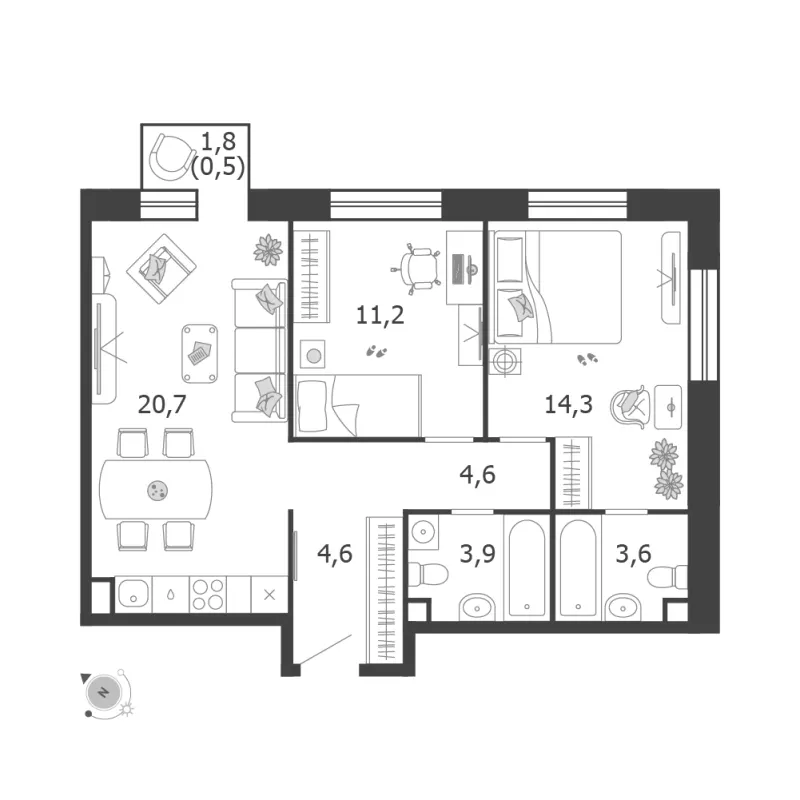 2-комн. 63.4 м²