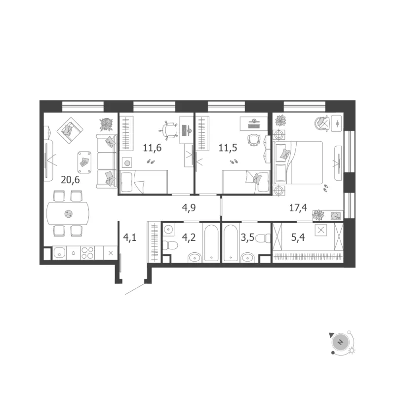 3-комн. 83.7 м²
